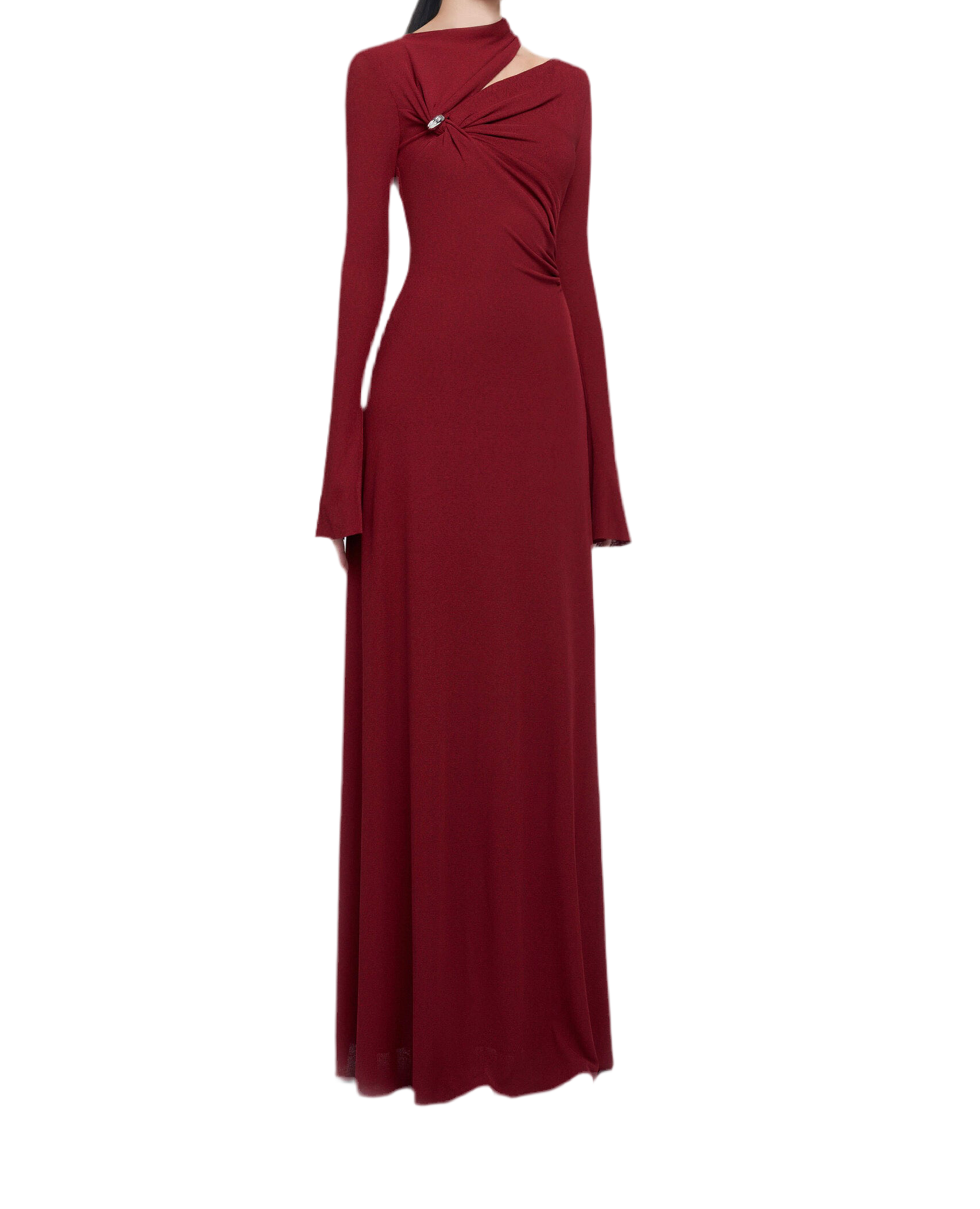 Maxi Dress with Shoulder Cut-outs and Metallic Buttons