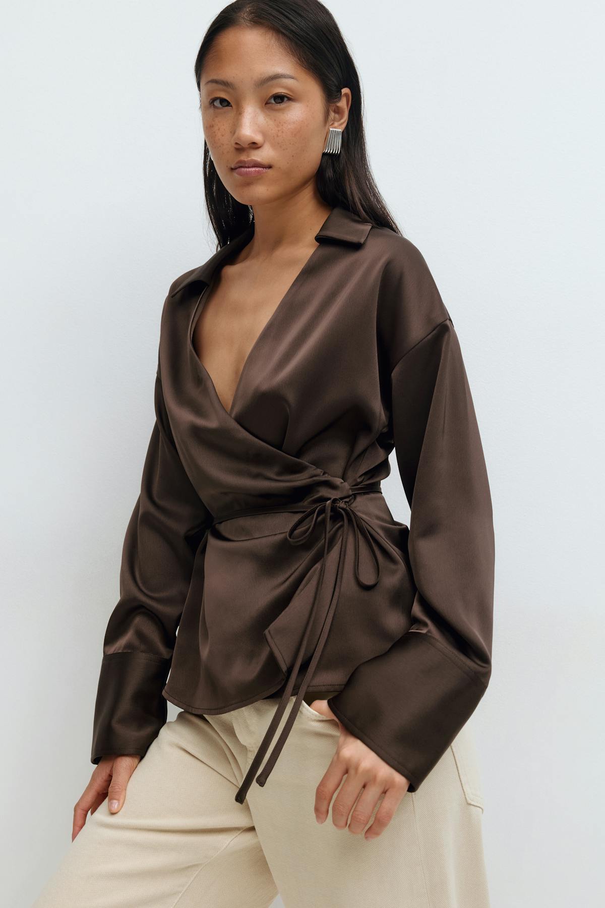 Tie Front Shirt (Brown)