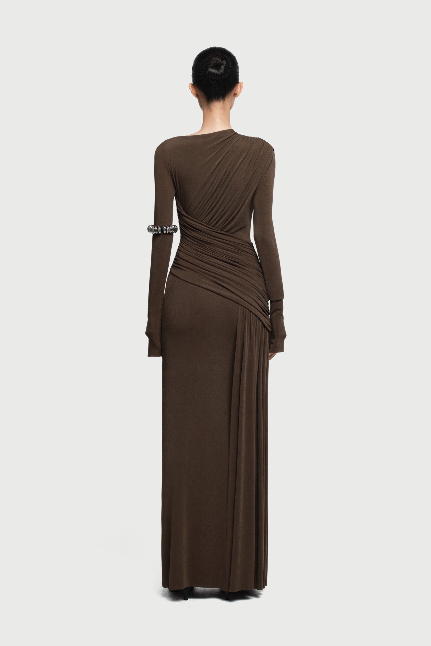 Maxi Long Sleeved Dress with Front and Back Drapes (Immediate)