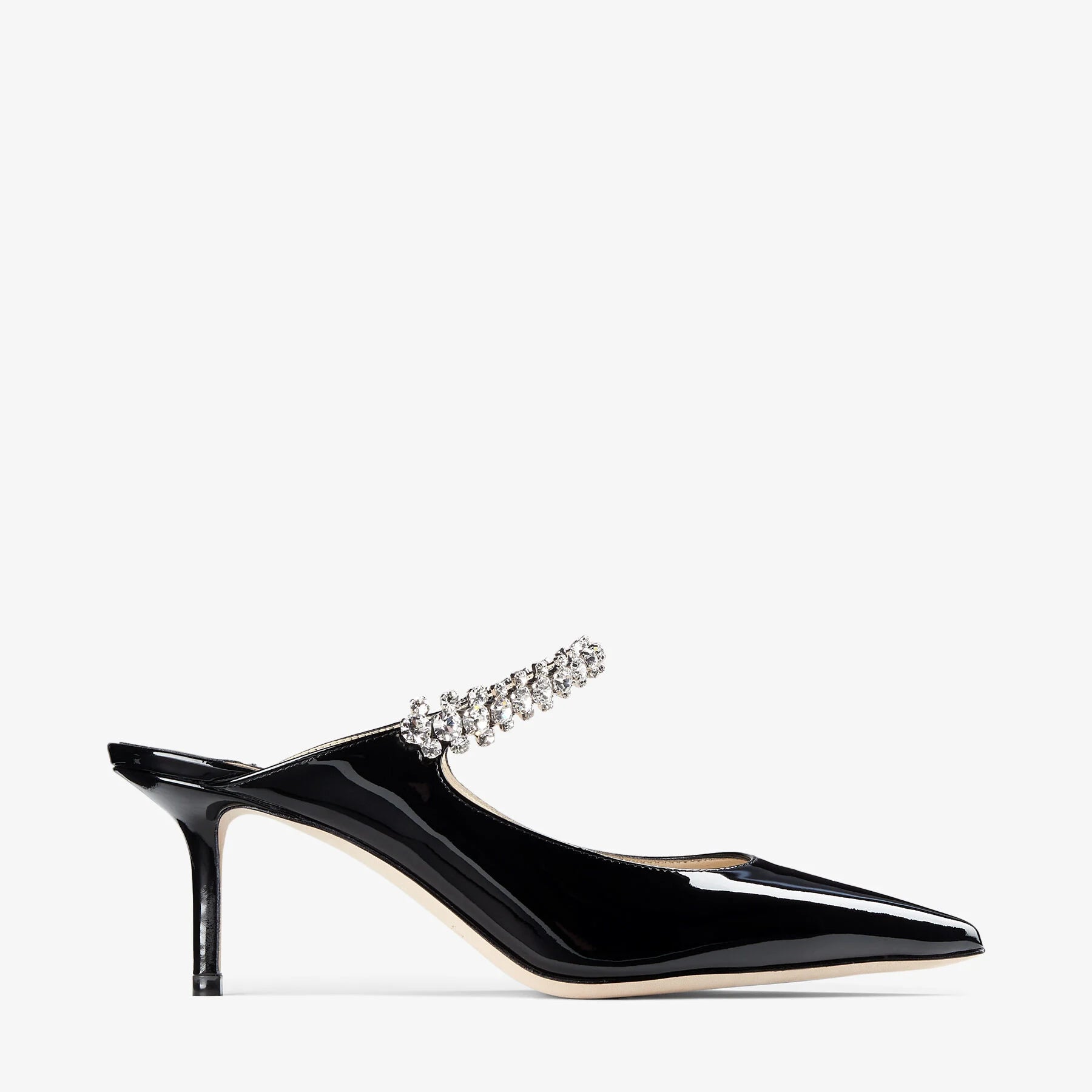 Black Patent Leather Mules with Crystal Strap