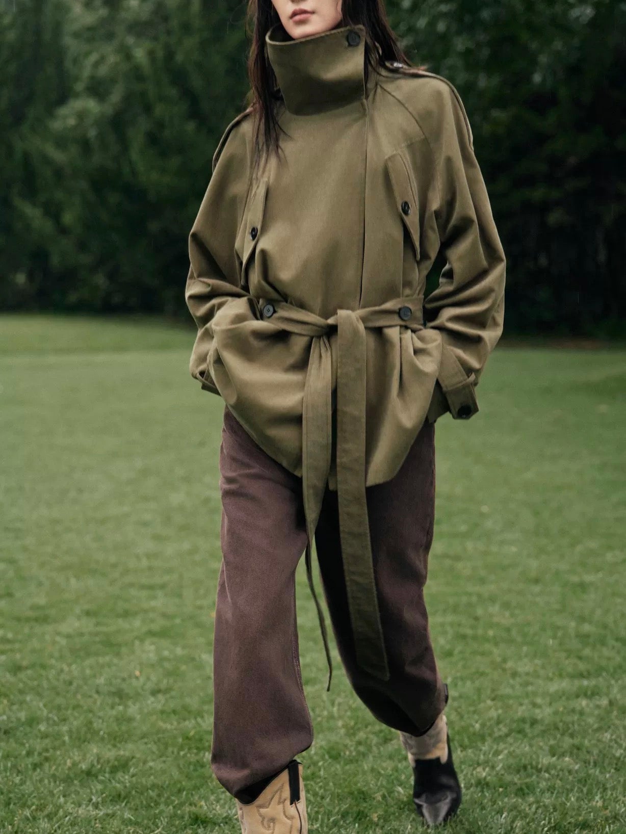 Khaki Short Trench Coat