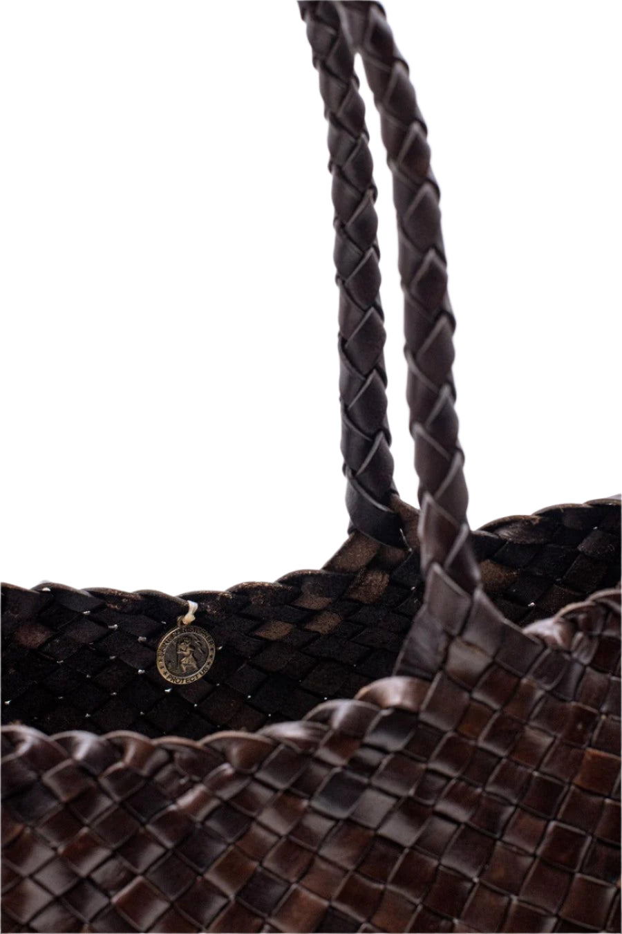 Dark Brown Woven Leather Tote Bag