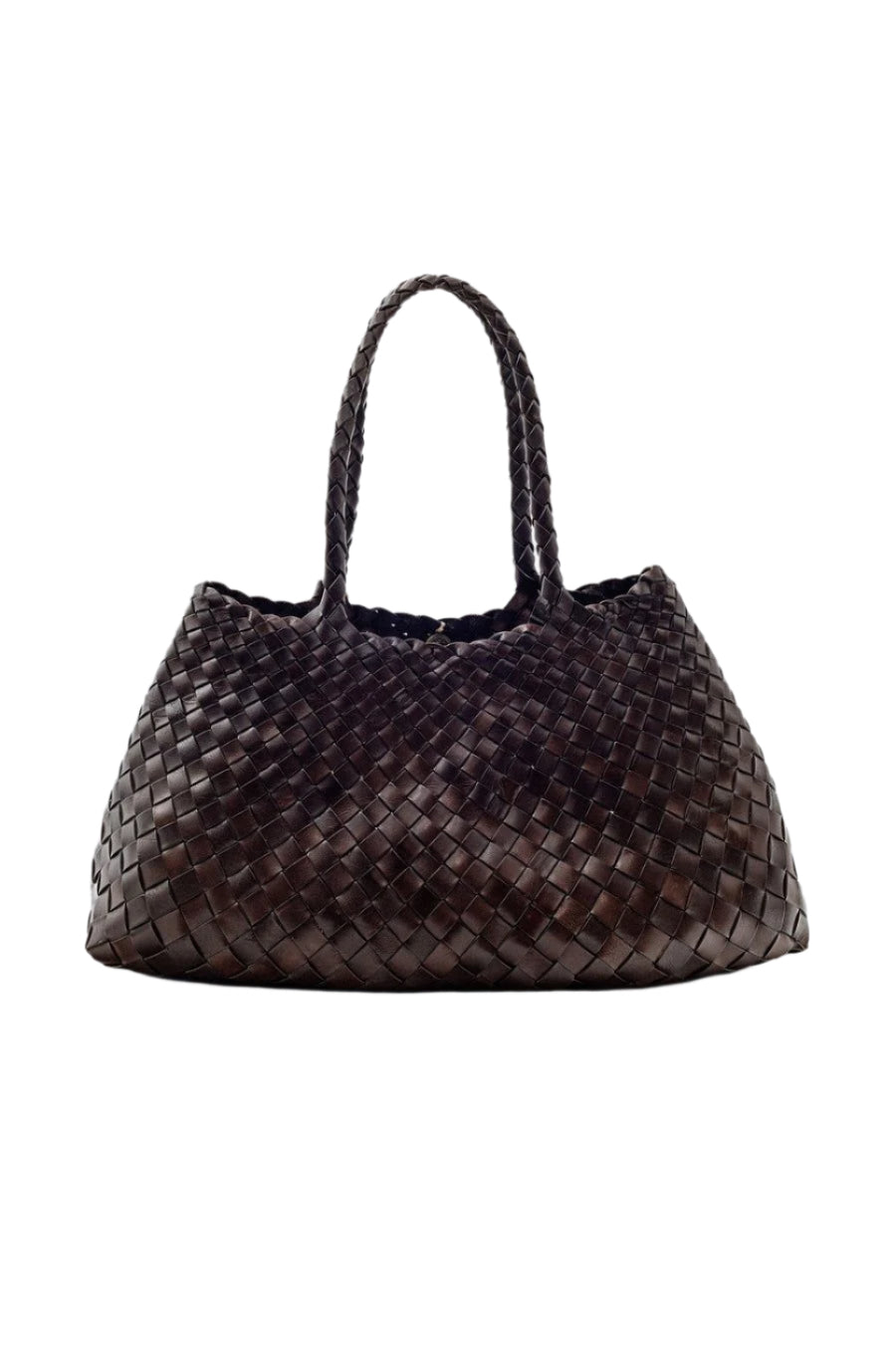 Dark Brown Woven Leather Tote Bag