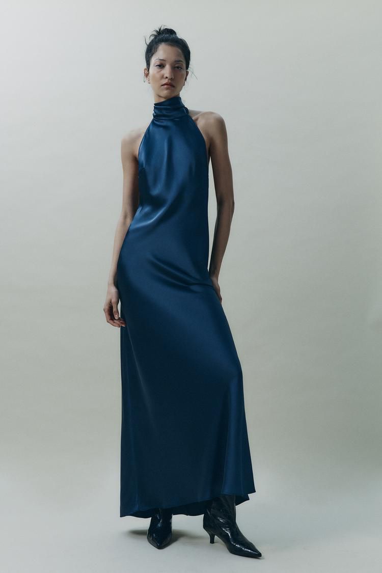 Halter Neck Maxi Dress in Navy Blue