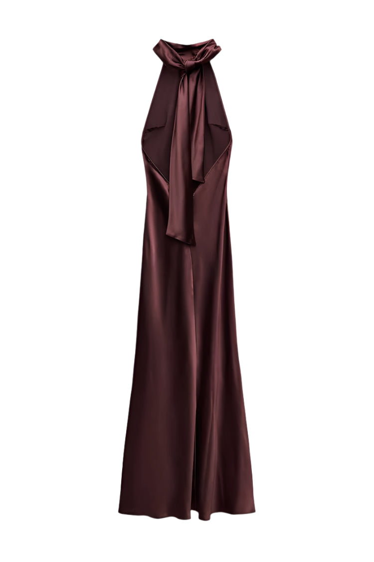 Halter Neck Maxi Dress in Burgundy