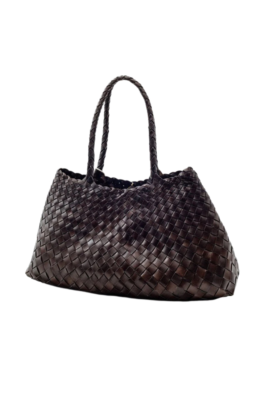Dark Brown Woven Leather Tote Bag