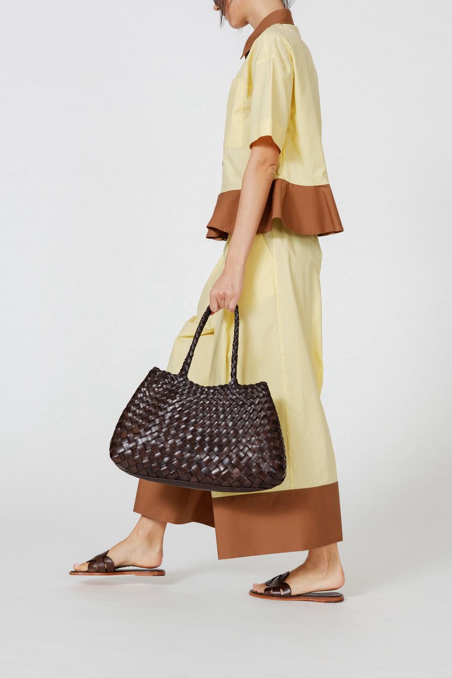 Dark Brown Woven Leather Tote Bag