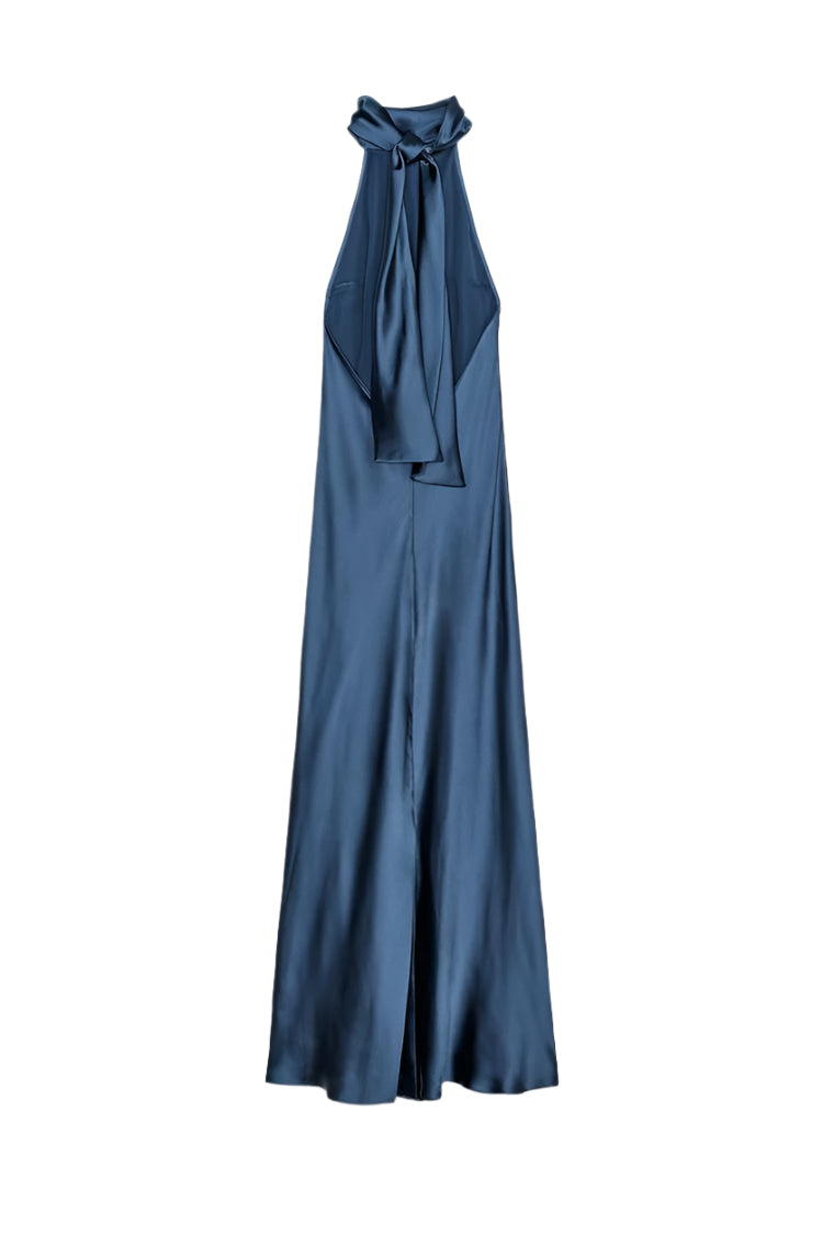 Halter Neck Maxi Dress in Navy Blue