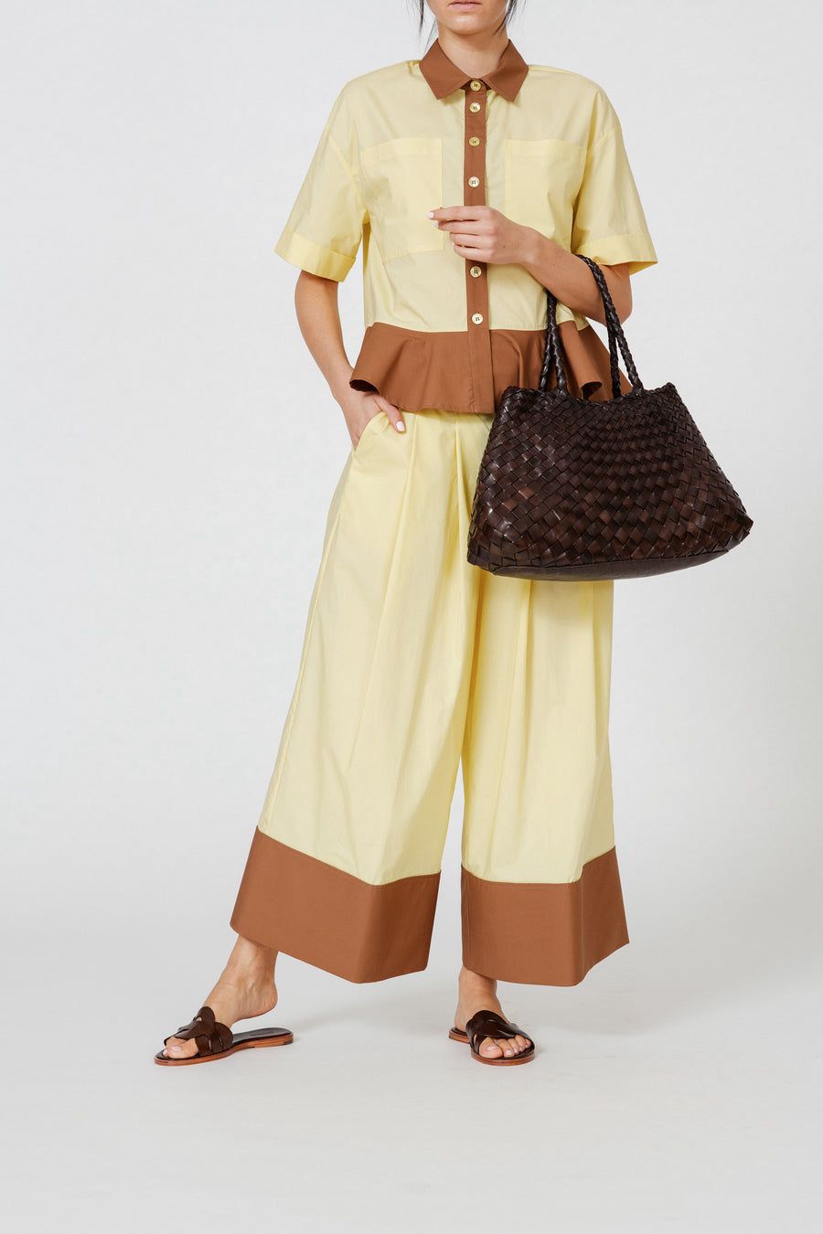 Dark Brown Woven Leather Tote Bag