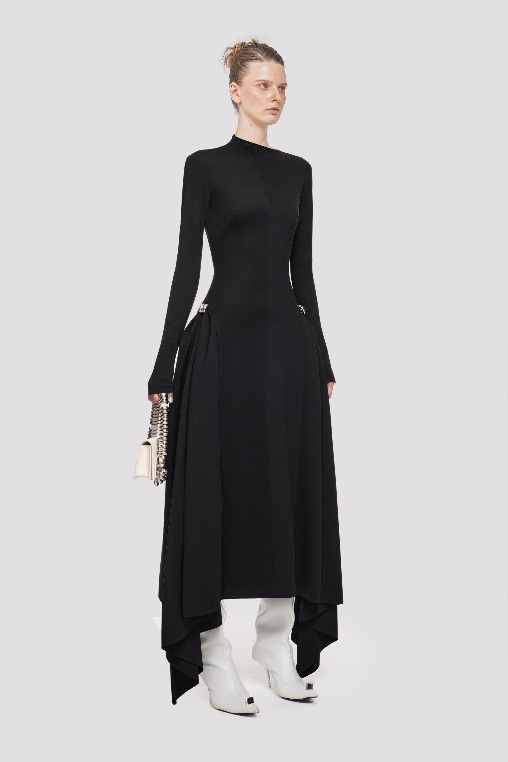 Long Sleeved Asymmetrical Dress-Black