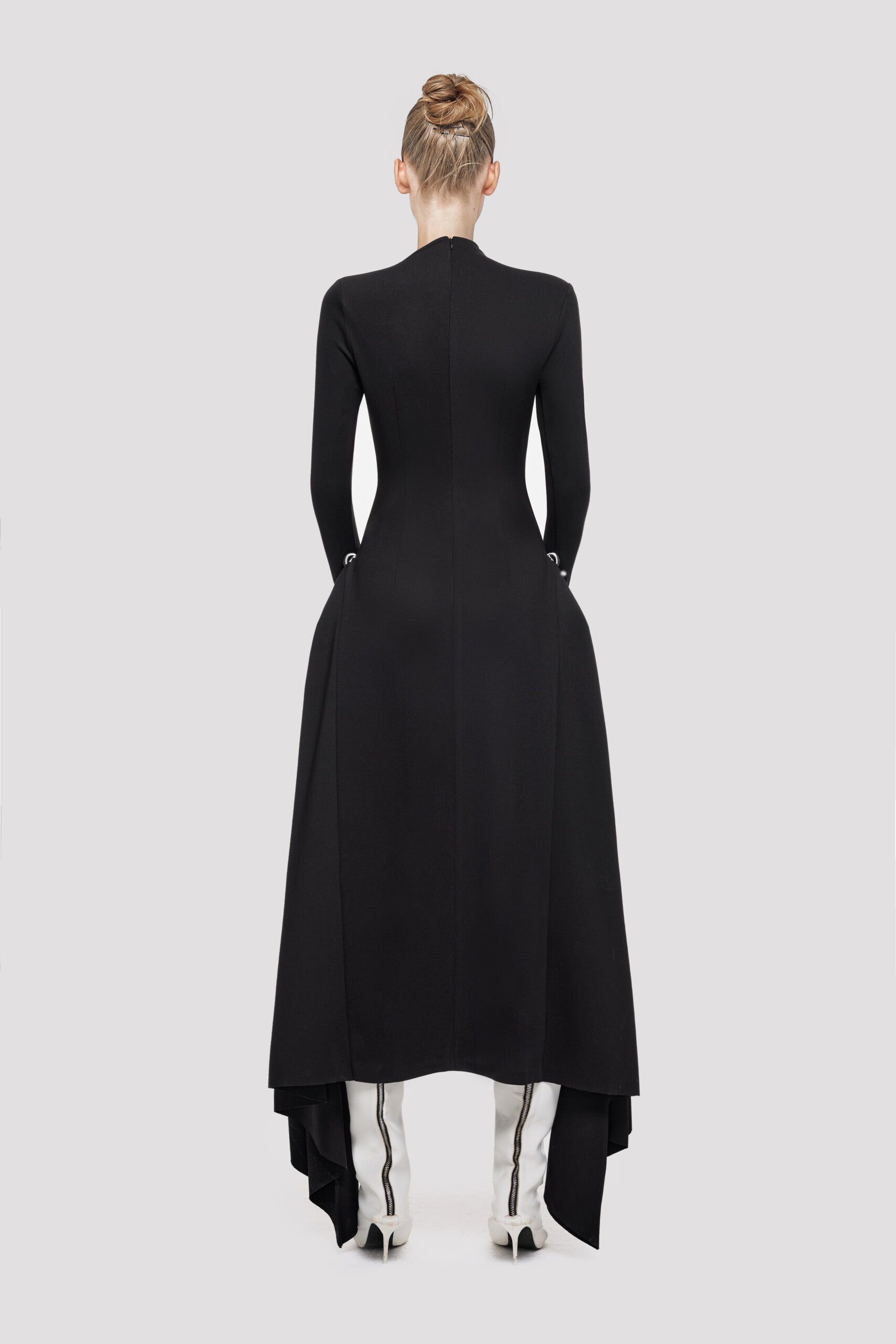 Long Sleeved Asymmetrical Dress-Black