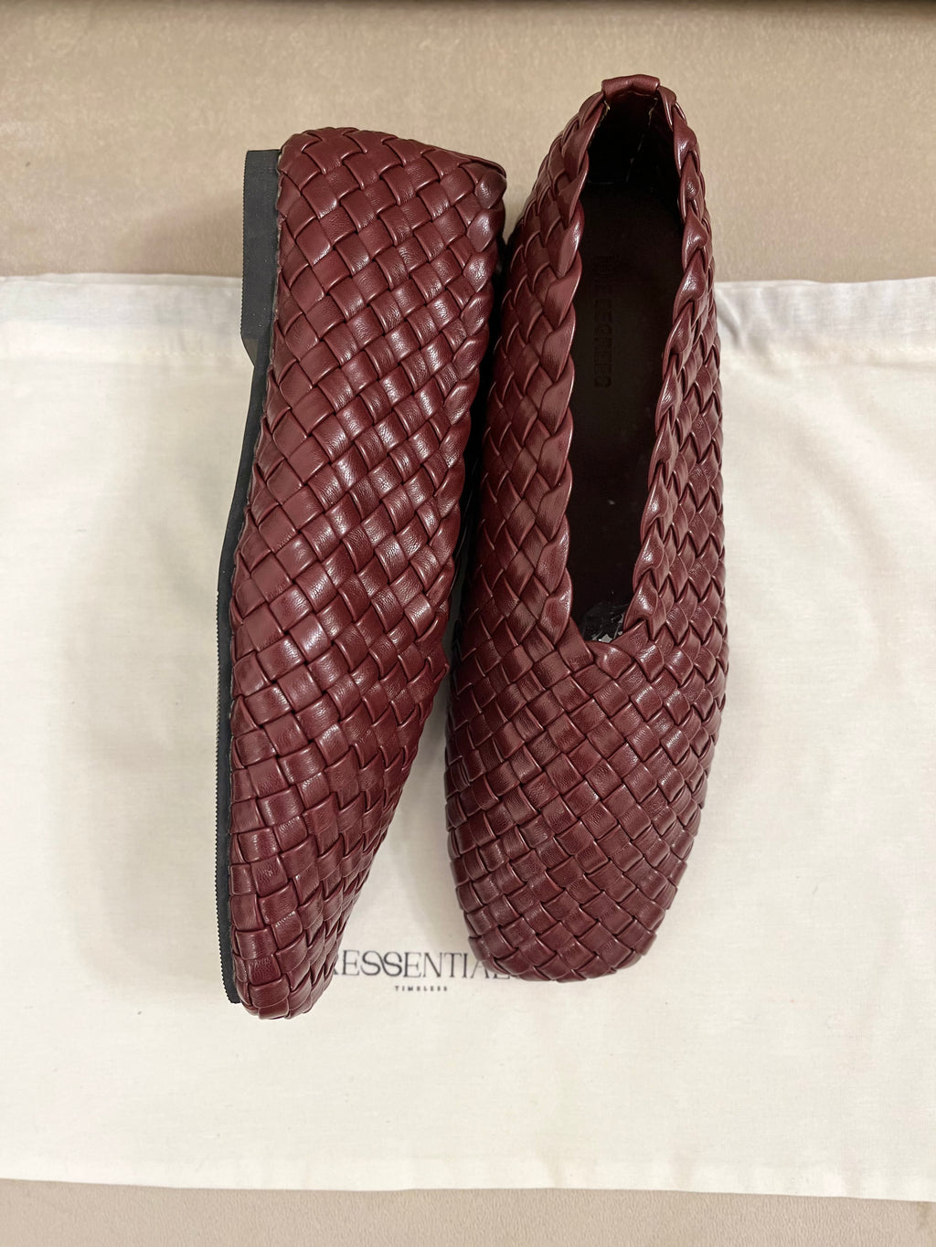Woven Leather Flats in Burgundy
