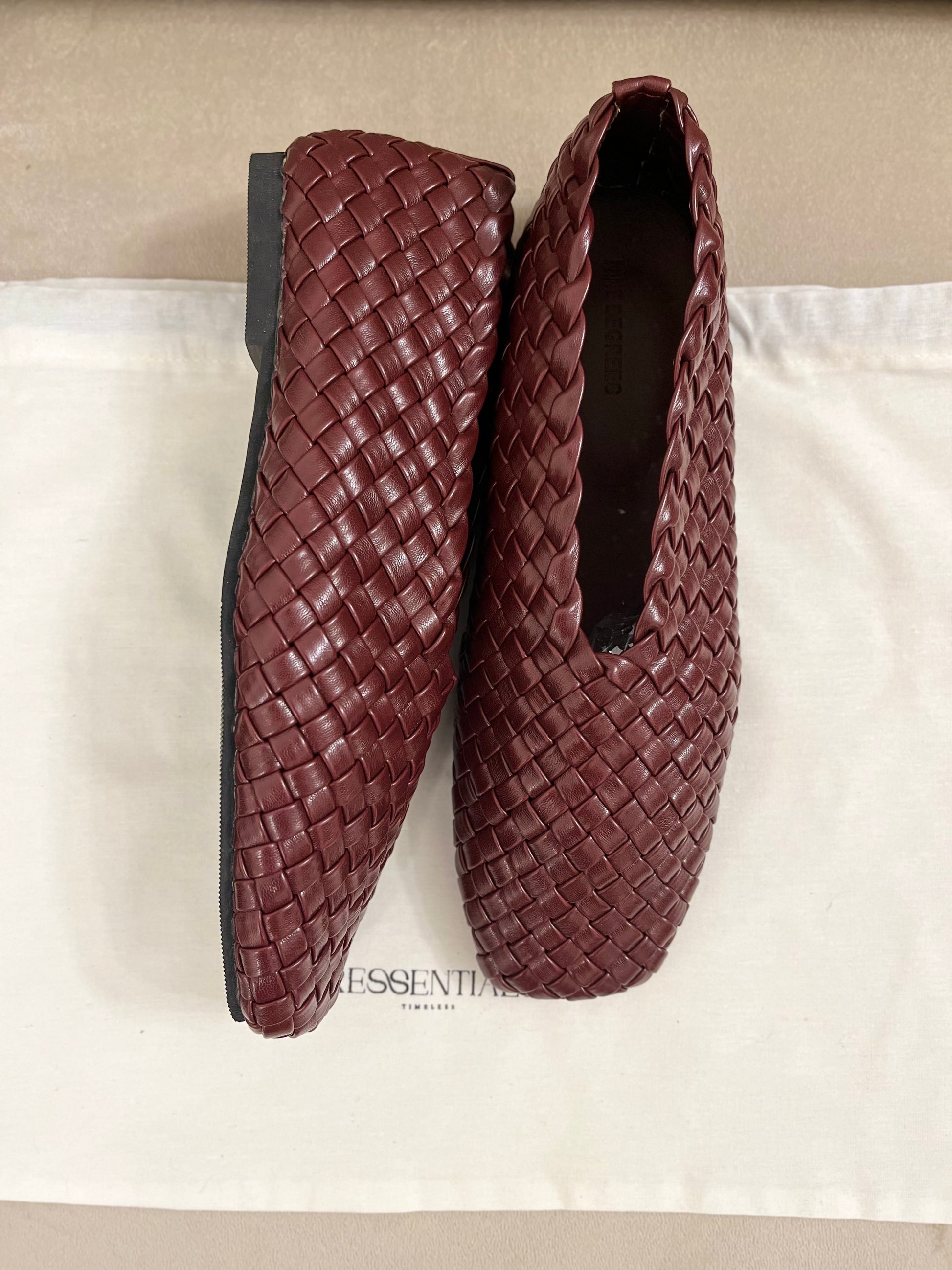 Woven Leather Flats in Burgundy