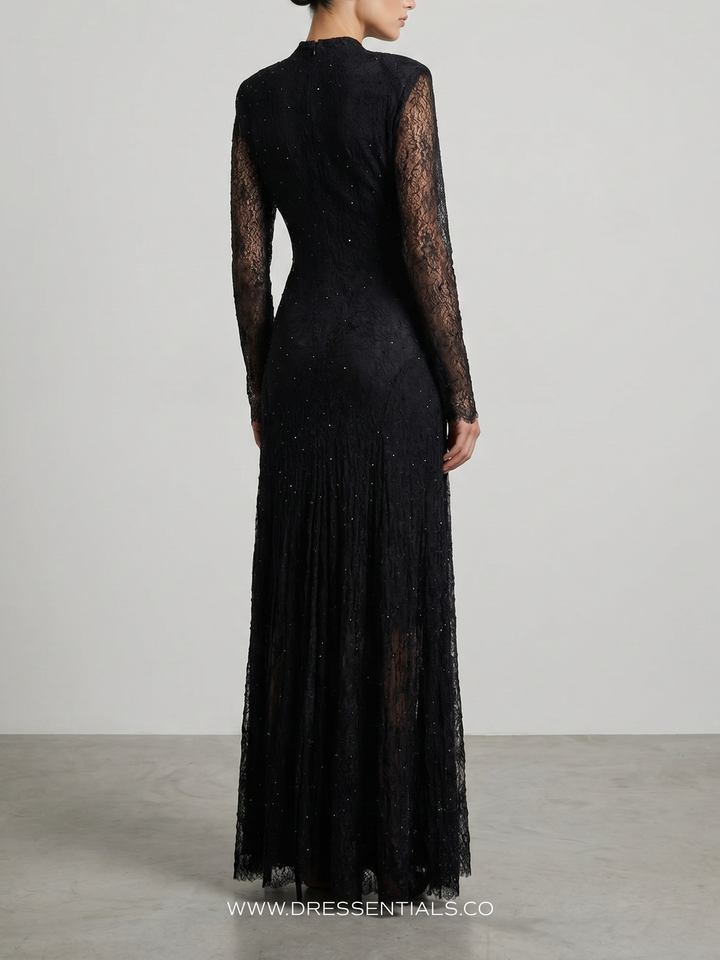 Embellished Lace Dress in Black