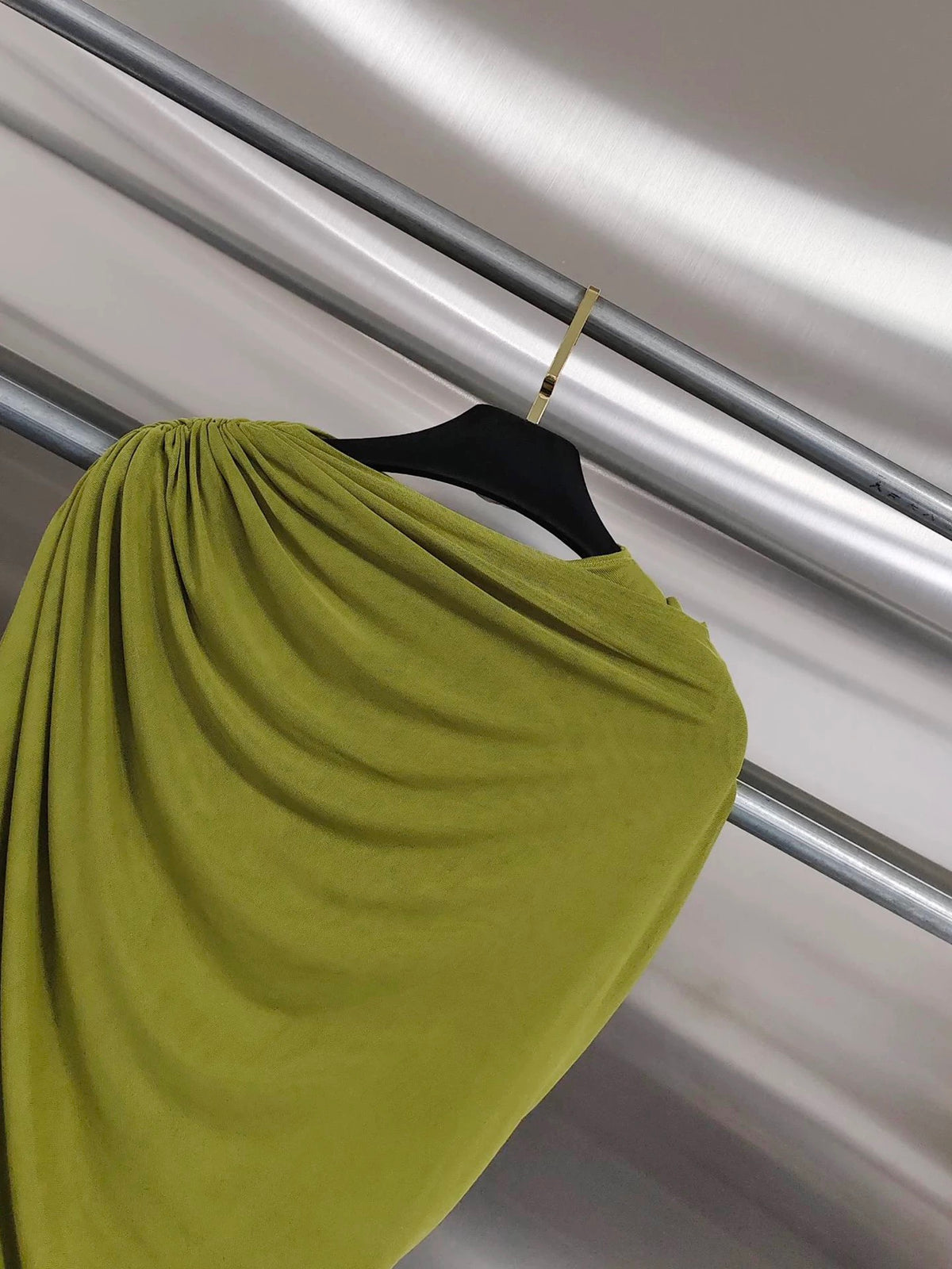 Draped Shoulder Maxi Dress with Long Sleeves (Immediate)