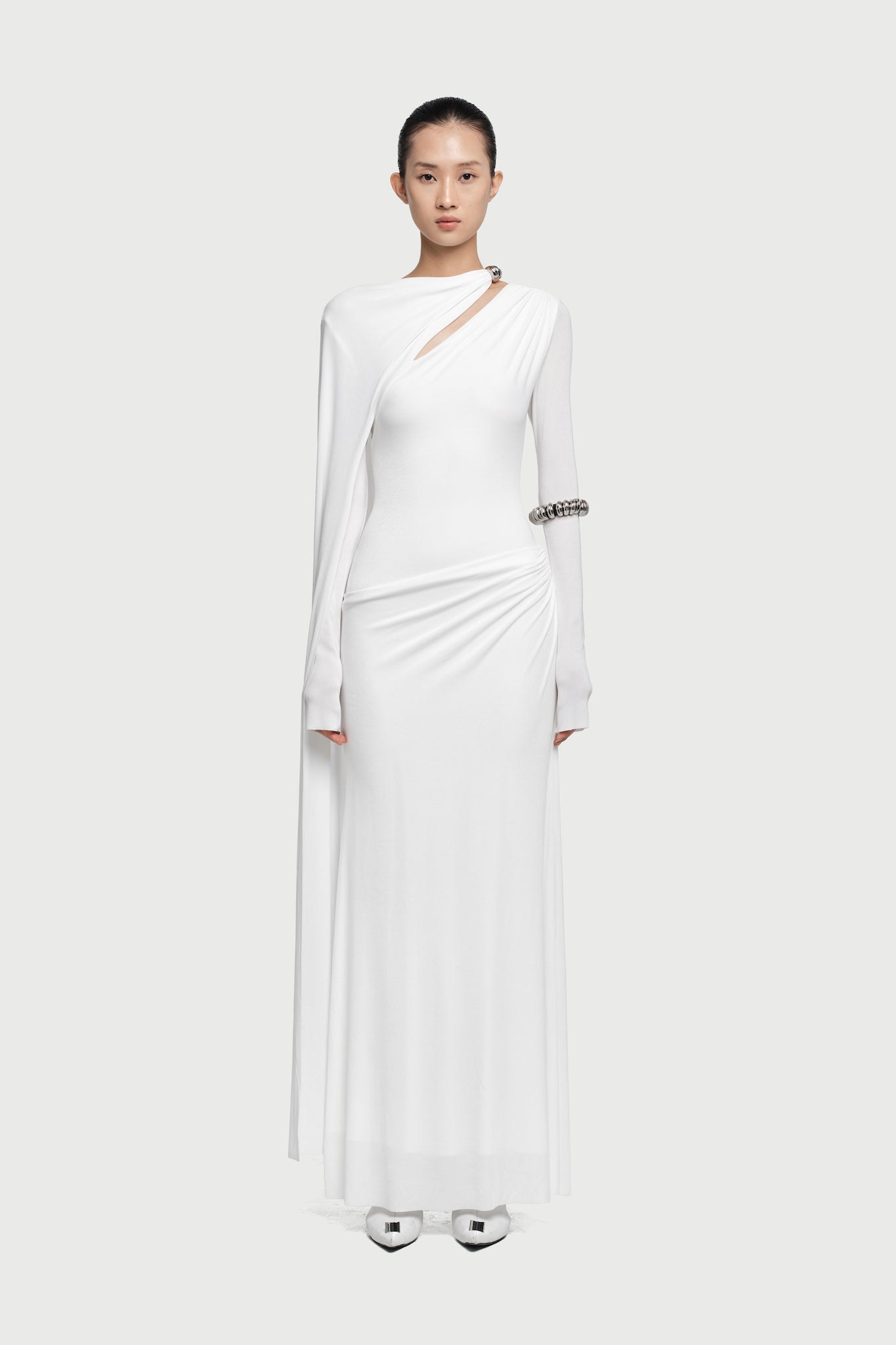 Asymmetrical Flap Dress in White