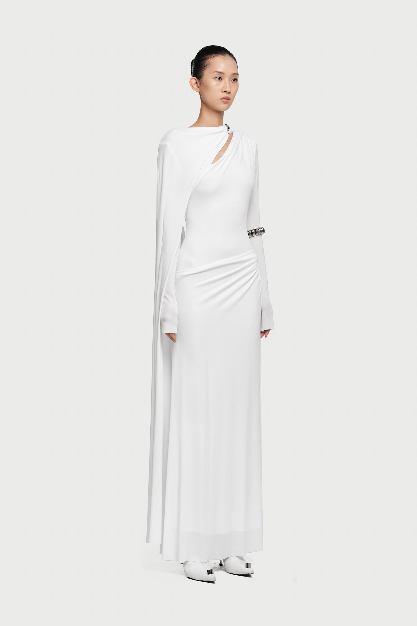 Asymmetrical Flap Dress in White