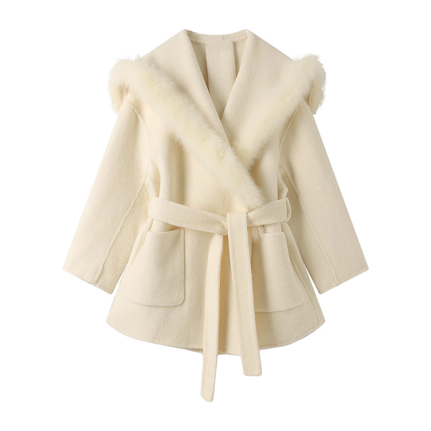 Fox Fur Collar Jacket in Cream