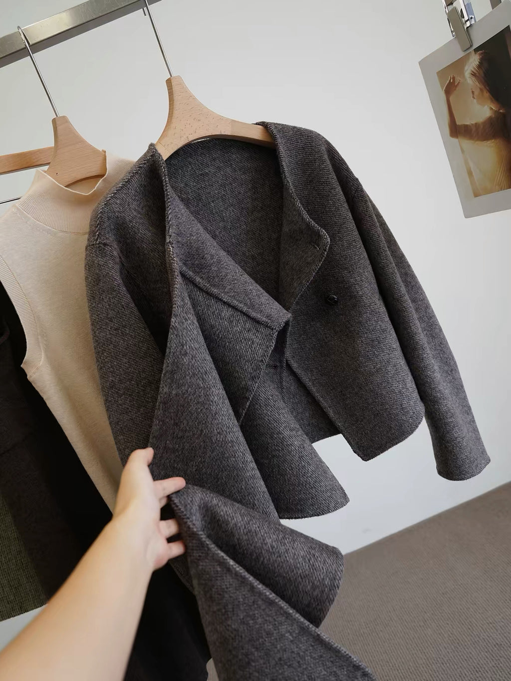 Wool Jacket with Attached Scarf