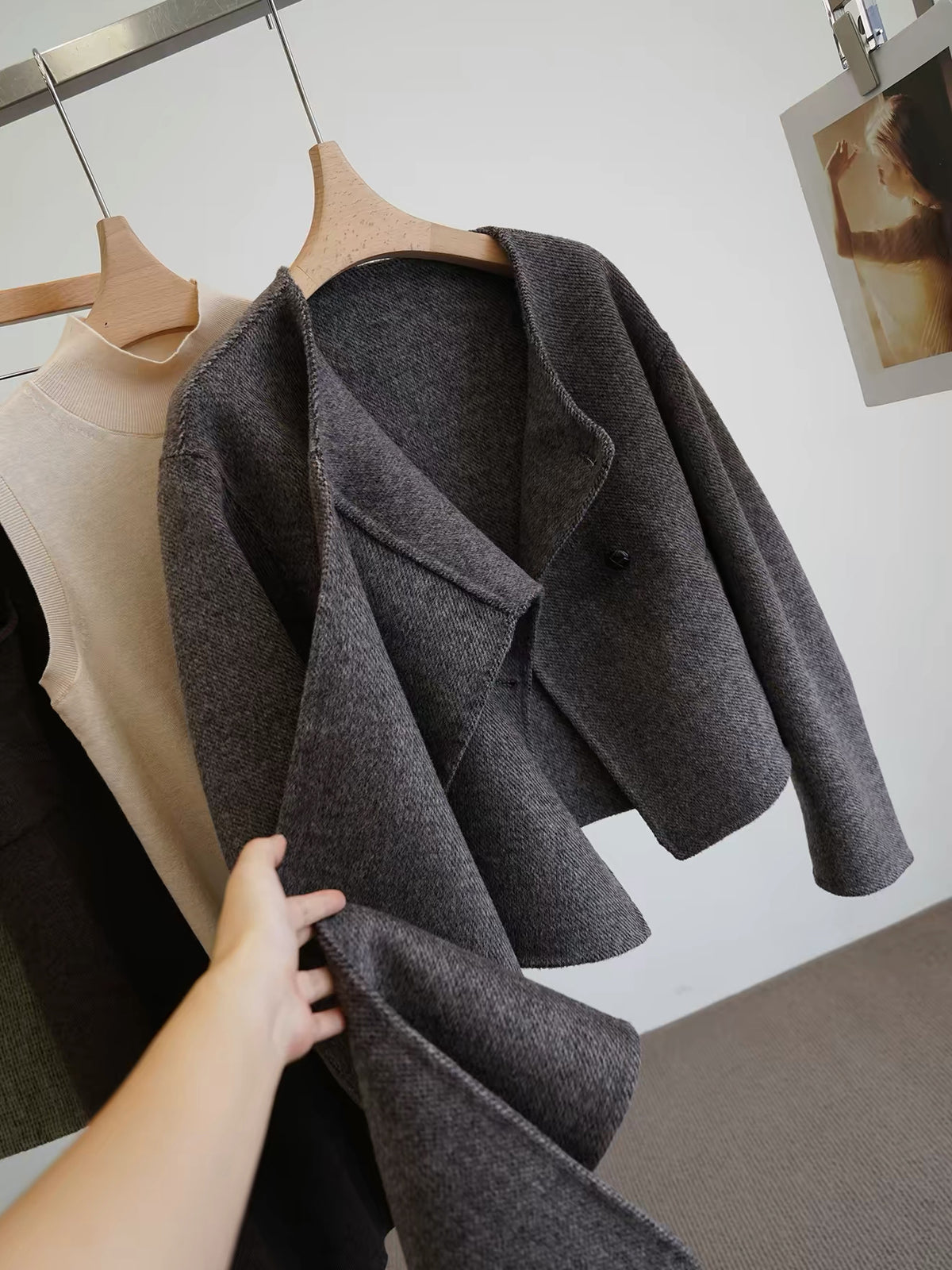 Wool Jacket with Attached Scarf