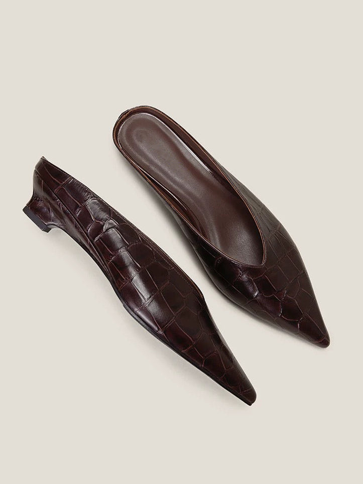 Croc Mules in Dark Brown