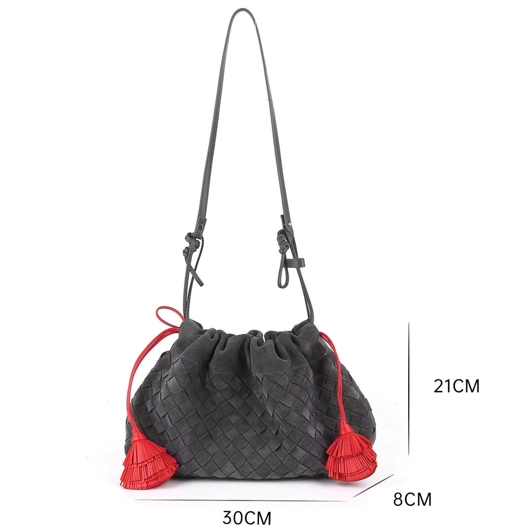 Two-tone Woven Clutch\ Shoulder Bag (Grey & Red)