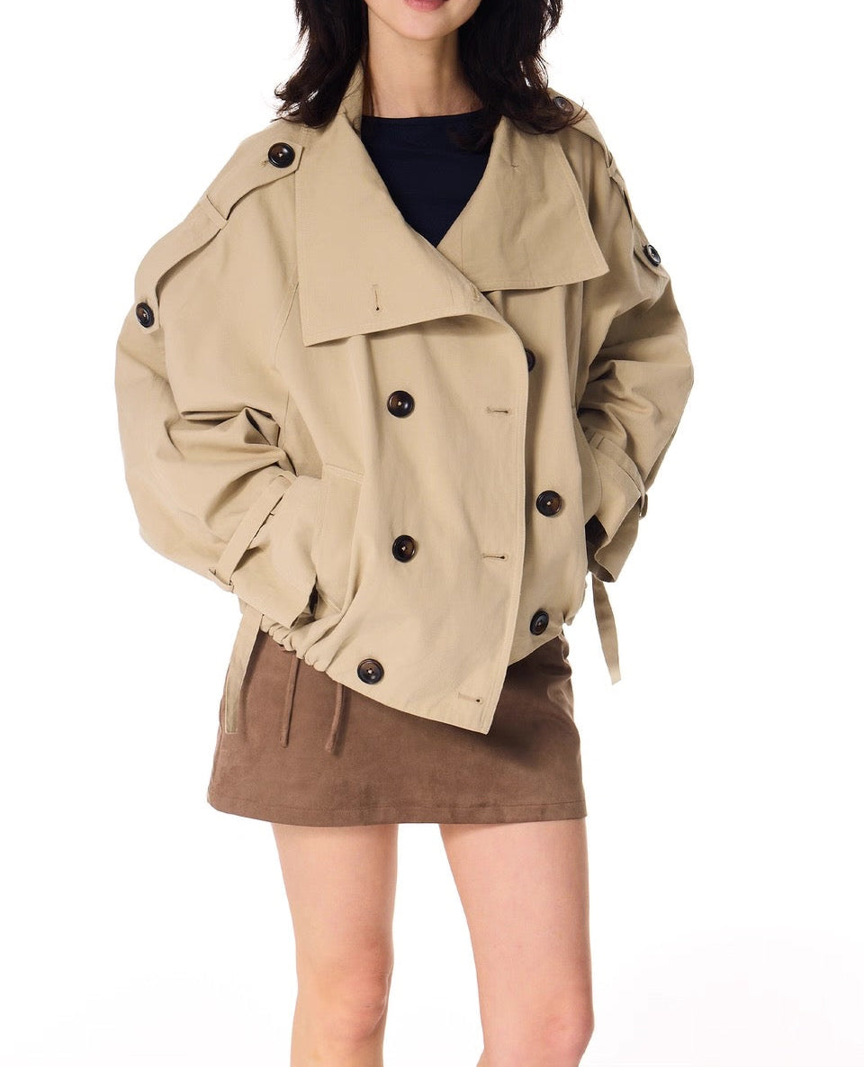 Gathered Trench Jacket in Beige
