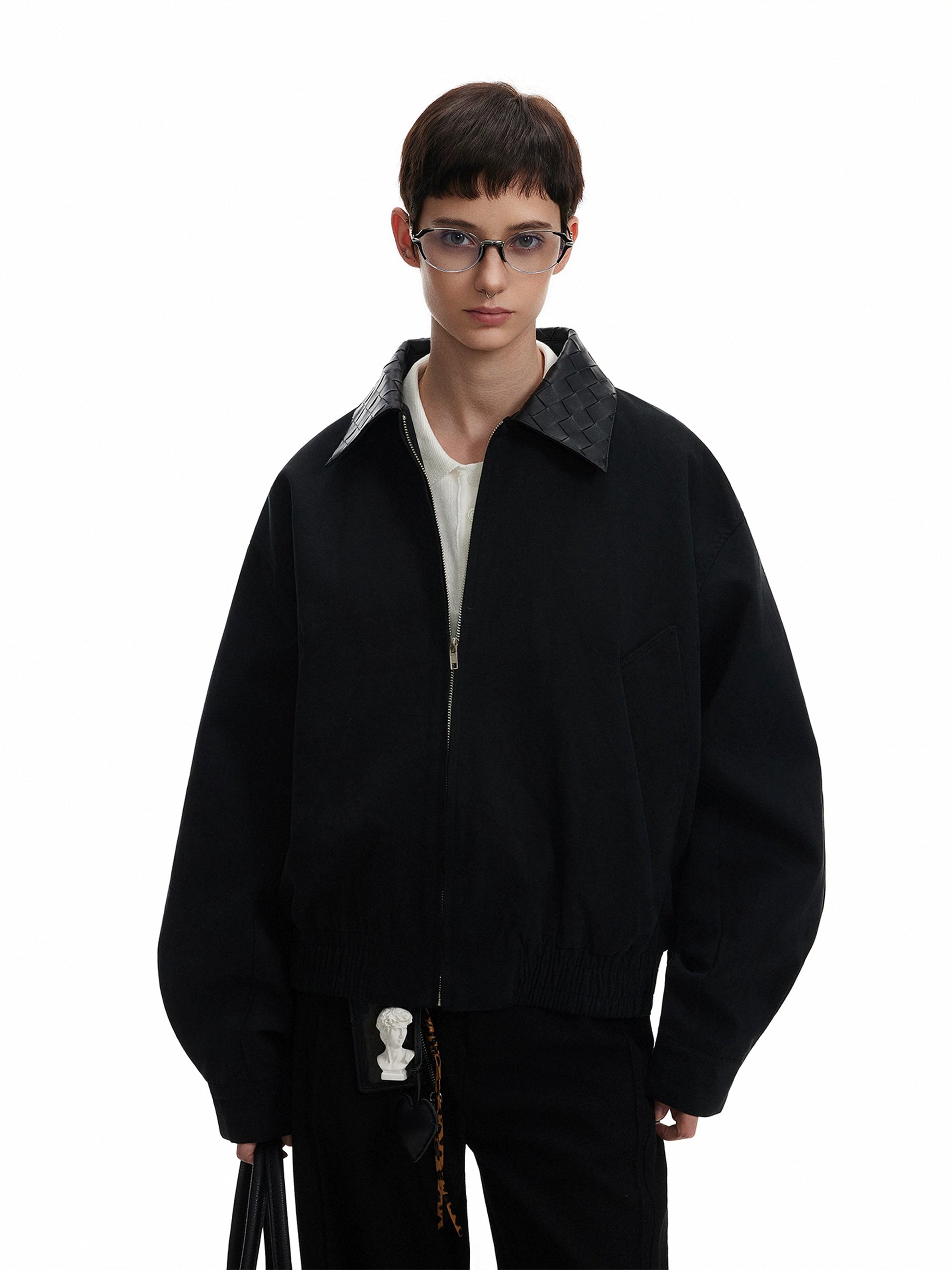 Woven Collar Jacket in Black