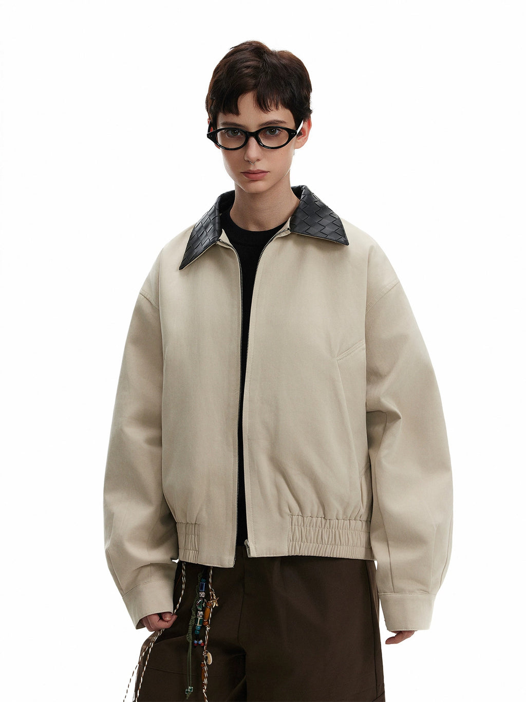 Woven Collared Jacket in Beige