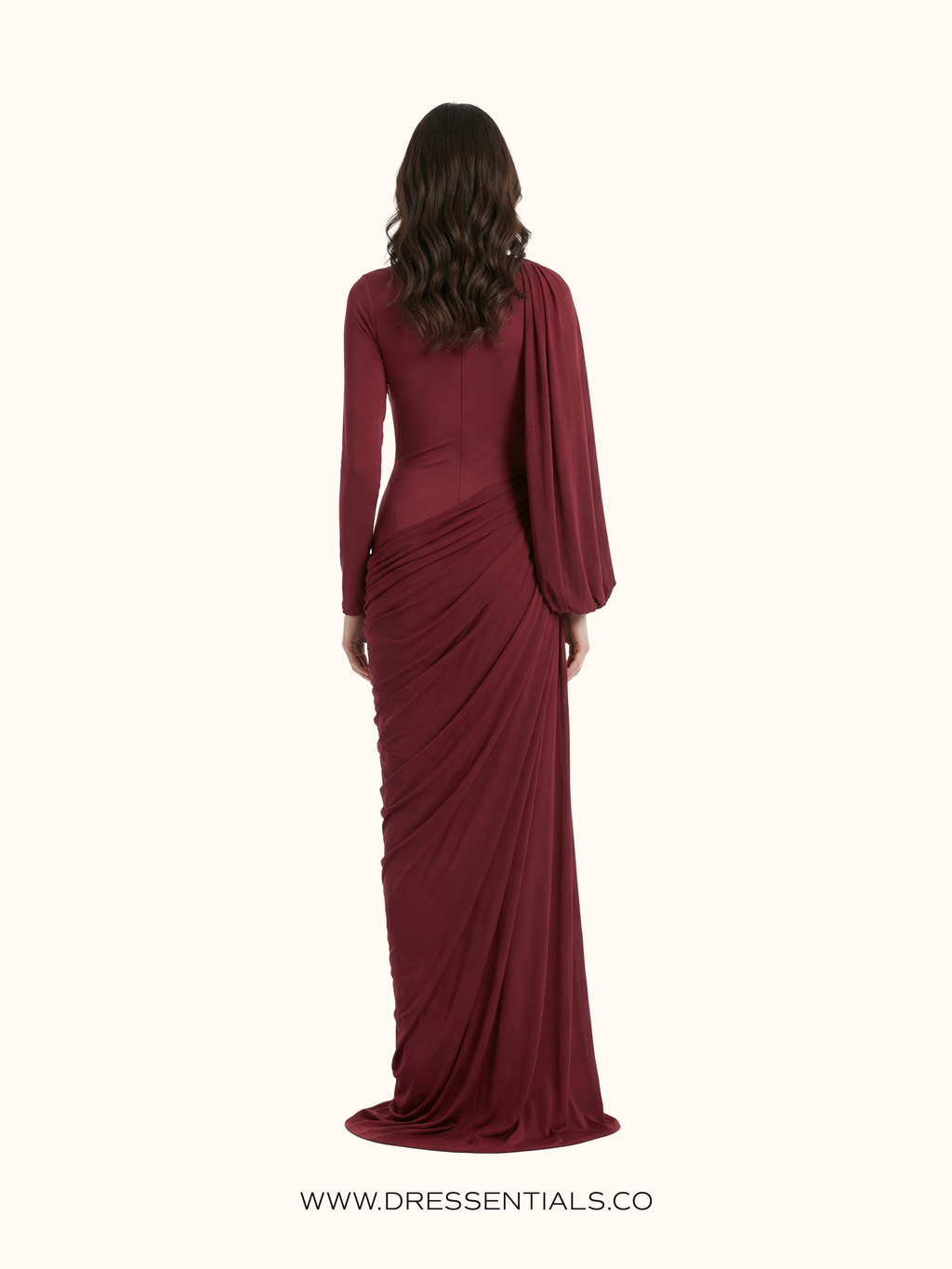 Asymmetric Pleated Drape Maxi Dress in Deep Red (Immediate)