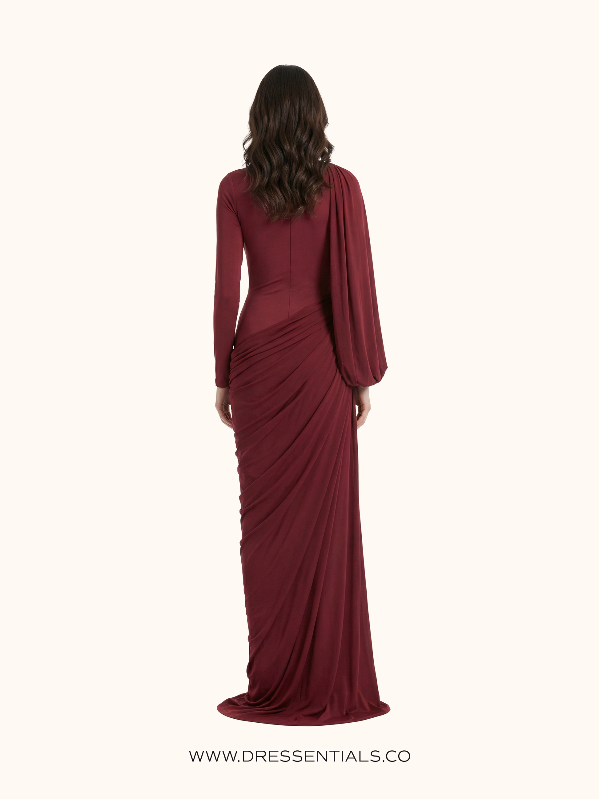 Asymmetric Pleated Drape Maxi Dress in Deep Red (Immediate)