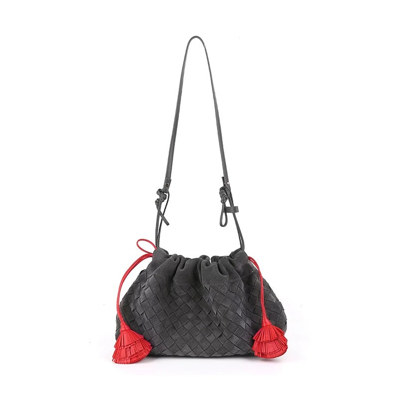 Two-tone Woven Clutch\ Shoulder Bag (Grey & Red)