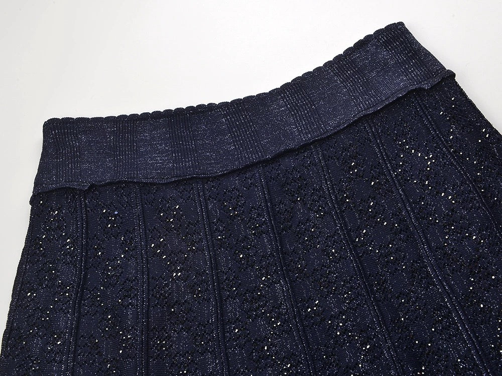 Knit Cropped Cardigan and matching Rhinestone Knit Maxi Skirt Set