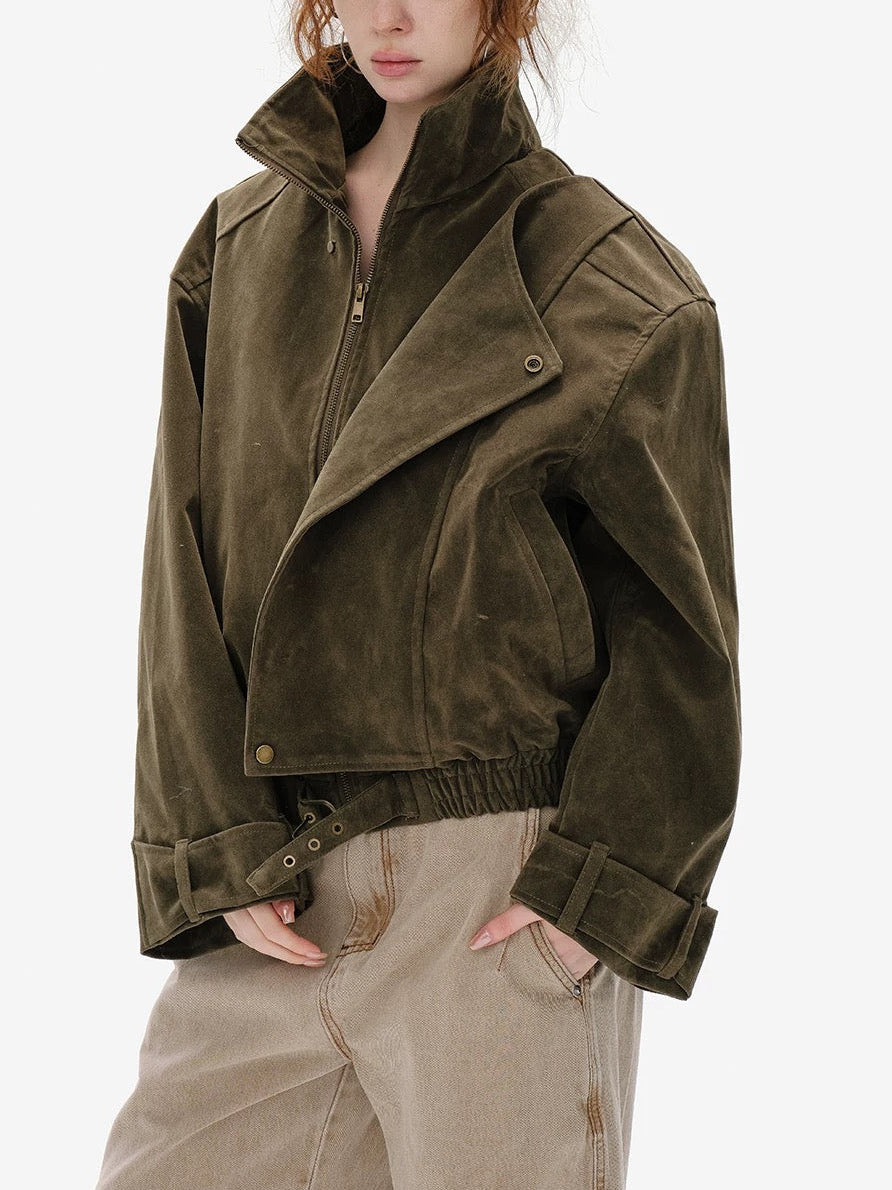 Cotton Bomber Jacket in Khaki