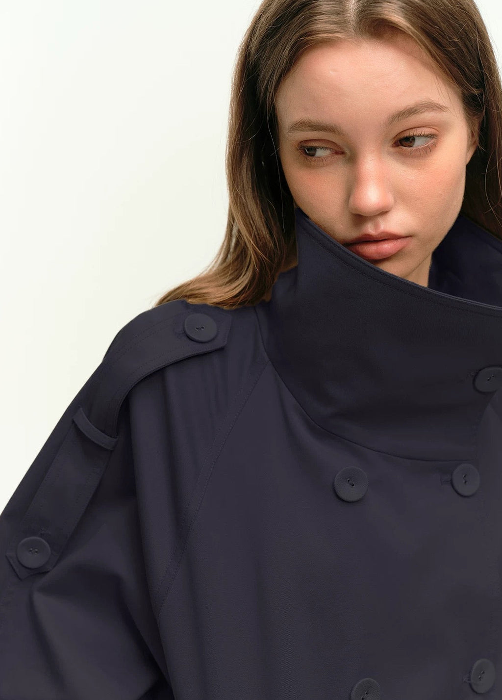 Short Trench Coat in Navy Blue