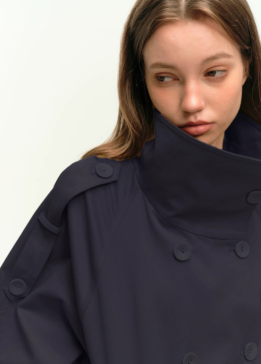 Short Trench Coat in Navy Blue