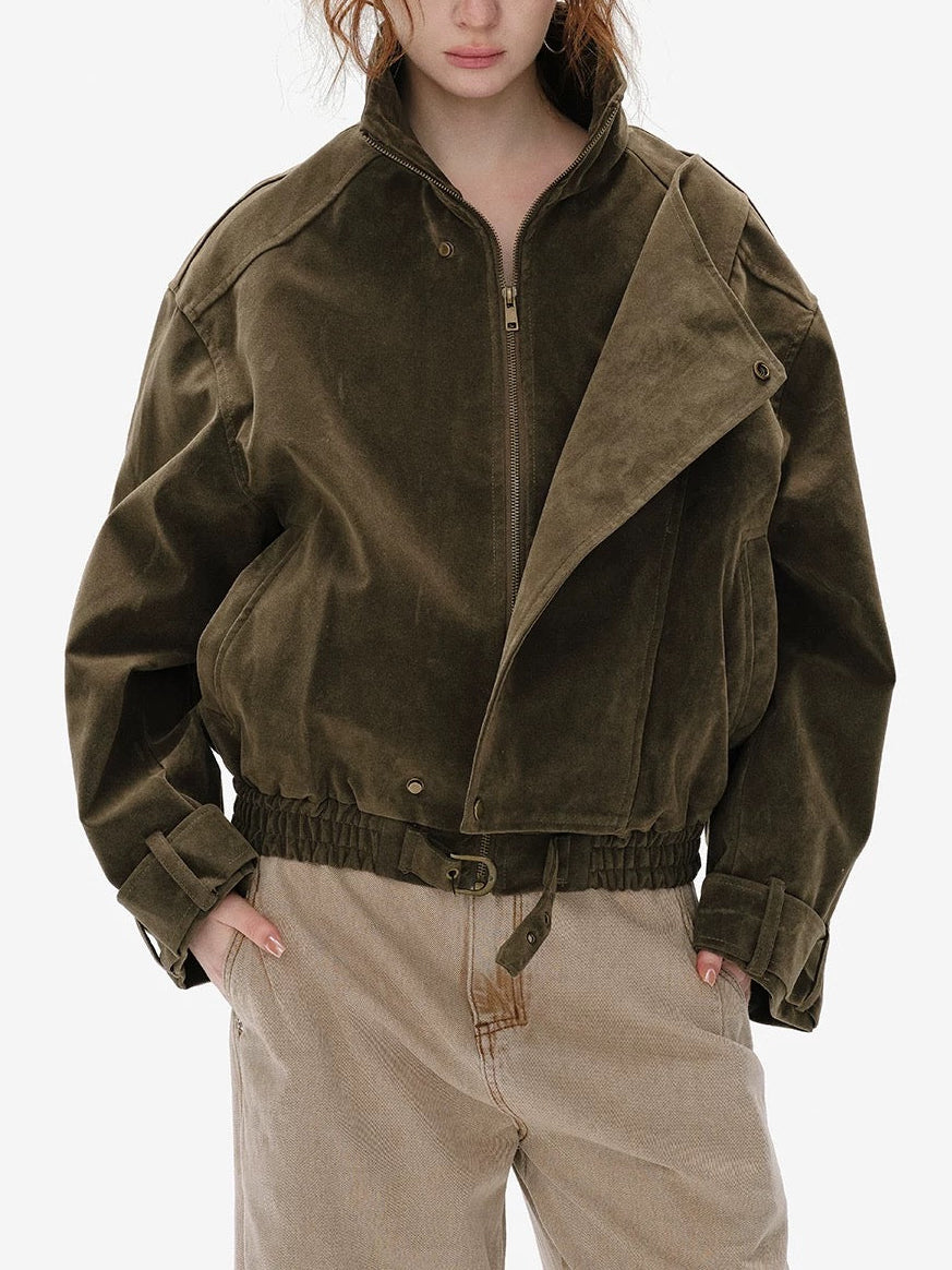 Cotton Bomber Jacket in Khaki