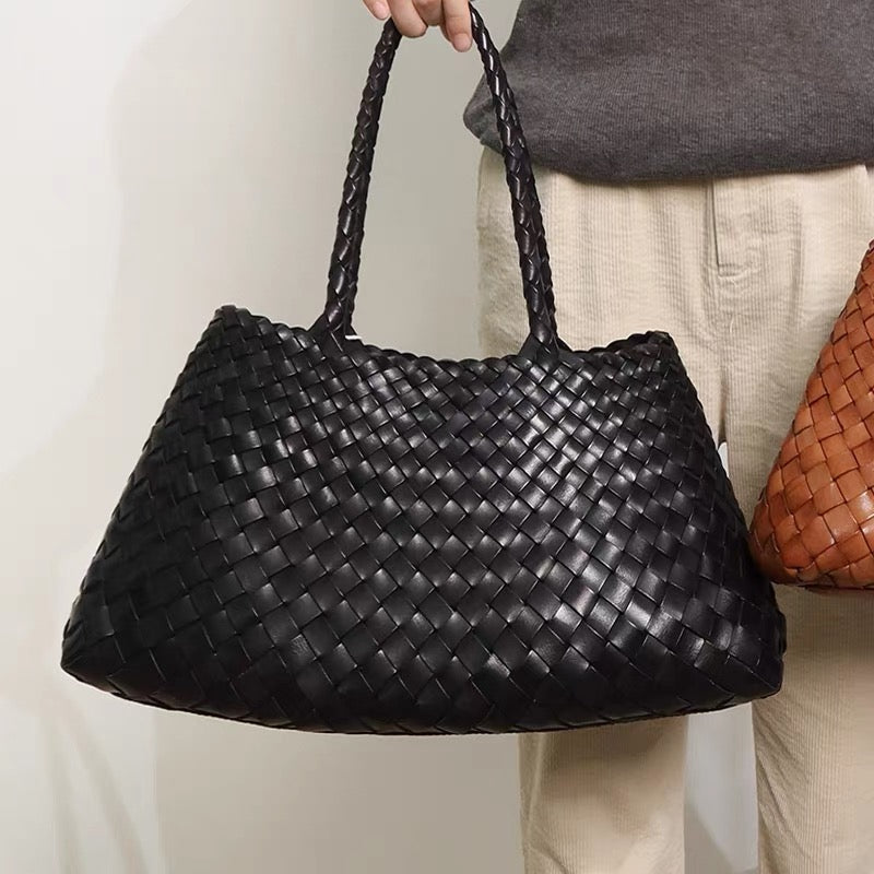 Small Woven Tote Bag in Black