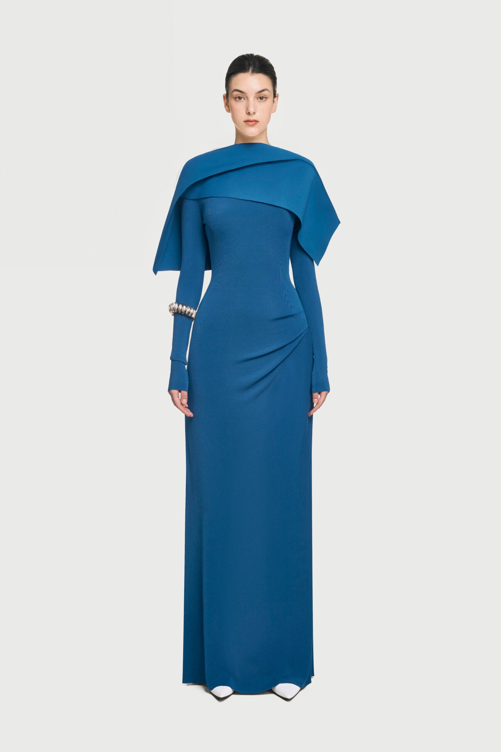 Cape Blue Dress with Long Sleeves