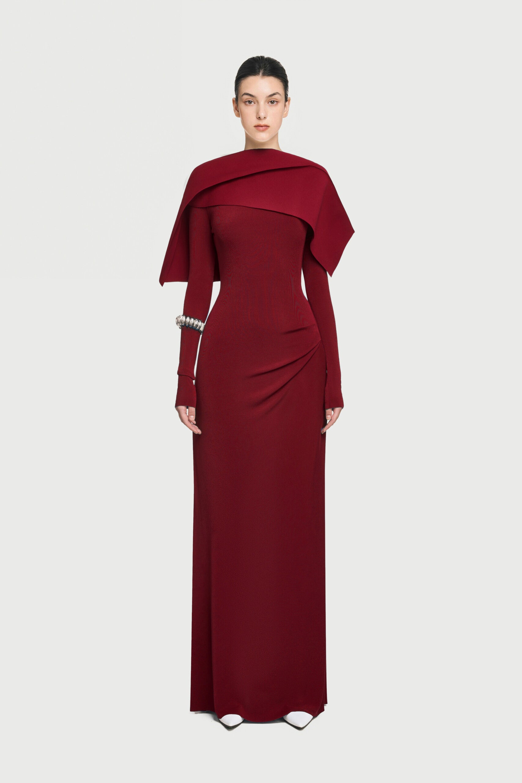 Cape Red Dress with Long Sleeves