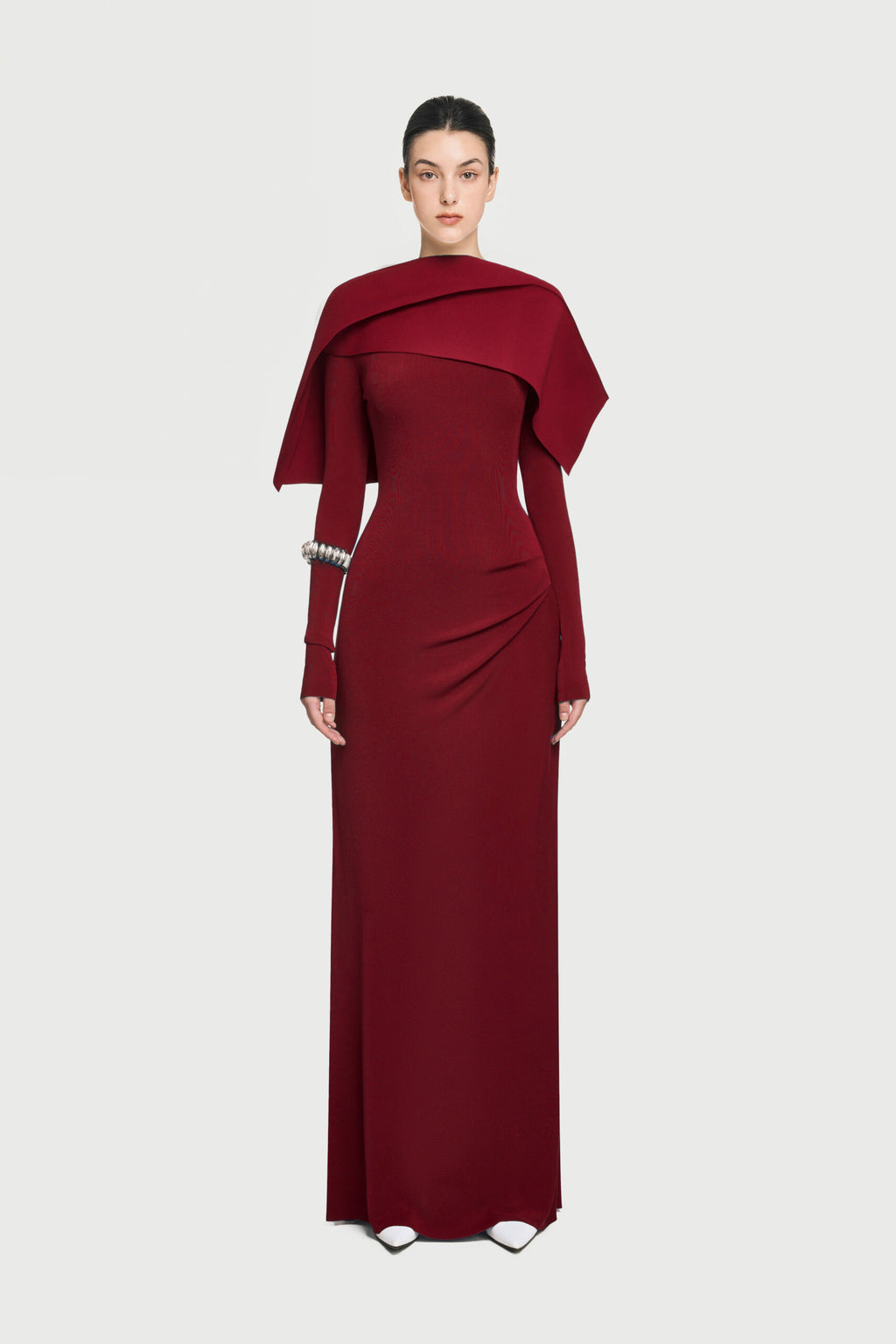 Cape Red Dress with Long Sleeves