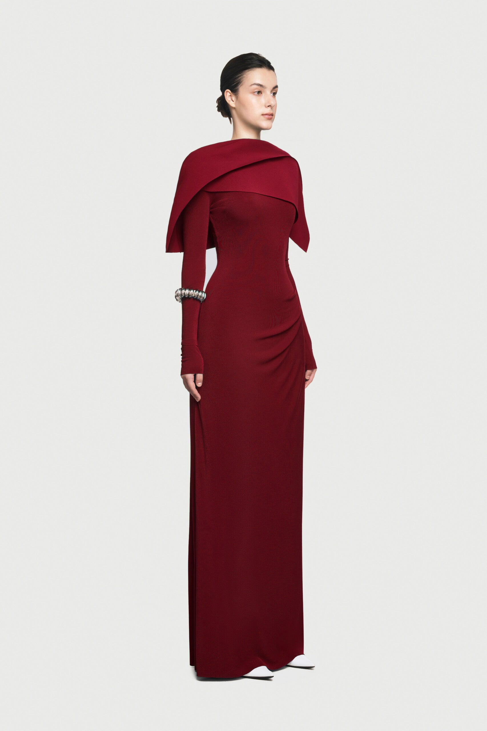 Cape Red Dress with Long Sleeves