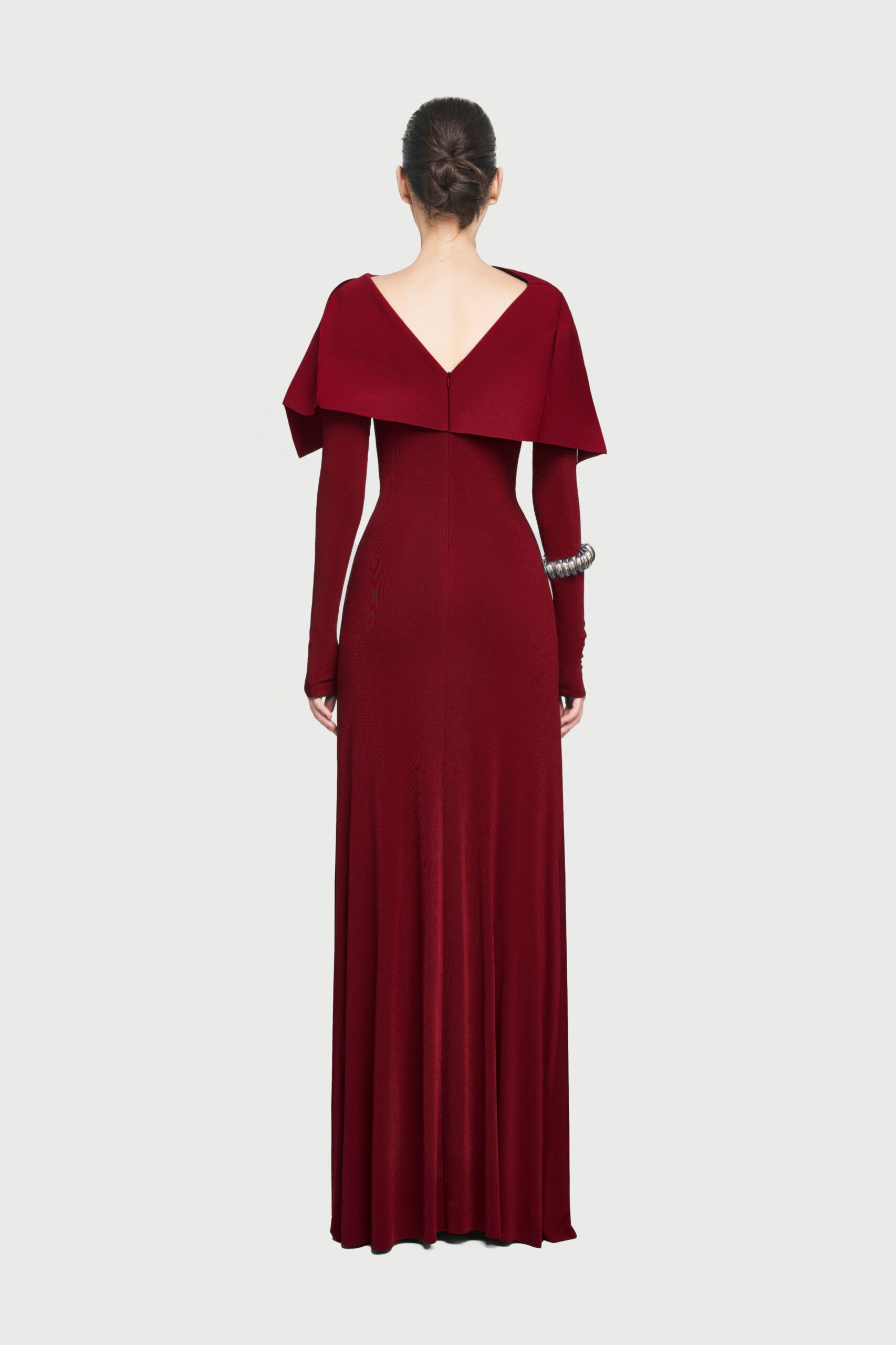 Cape Red Dress with Long Sleeves