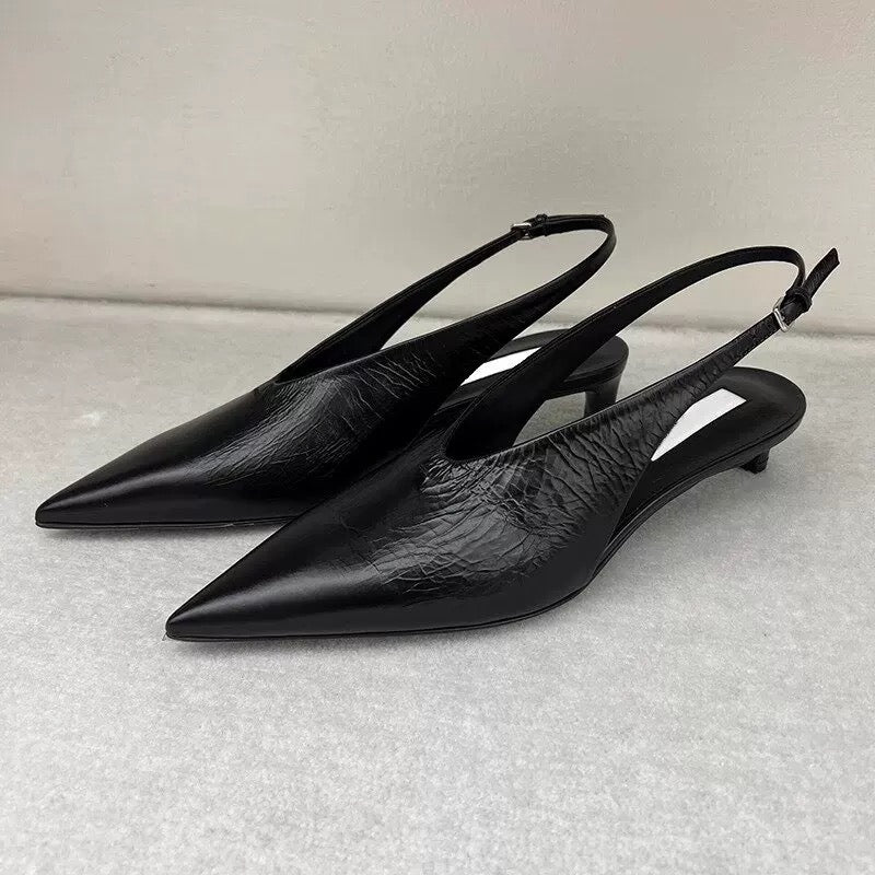 Classic Black Pointed Slingbacks