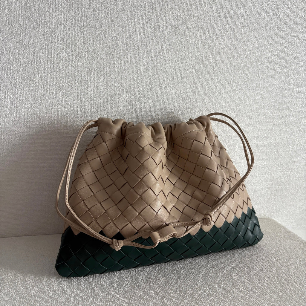 Two-tone Woven Clutch\ Shoulder  Bag (Beige & Teal)
