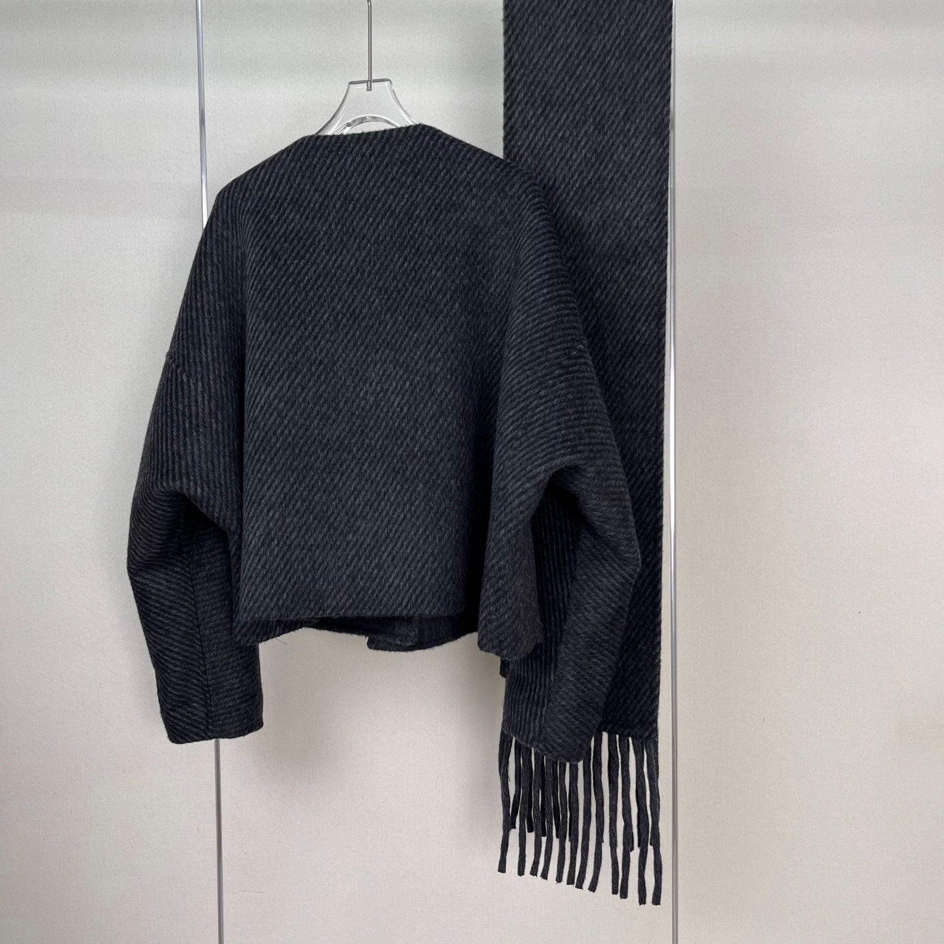 Wool Coat with Removable Scarf (Charcoal)