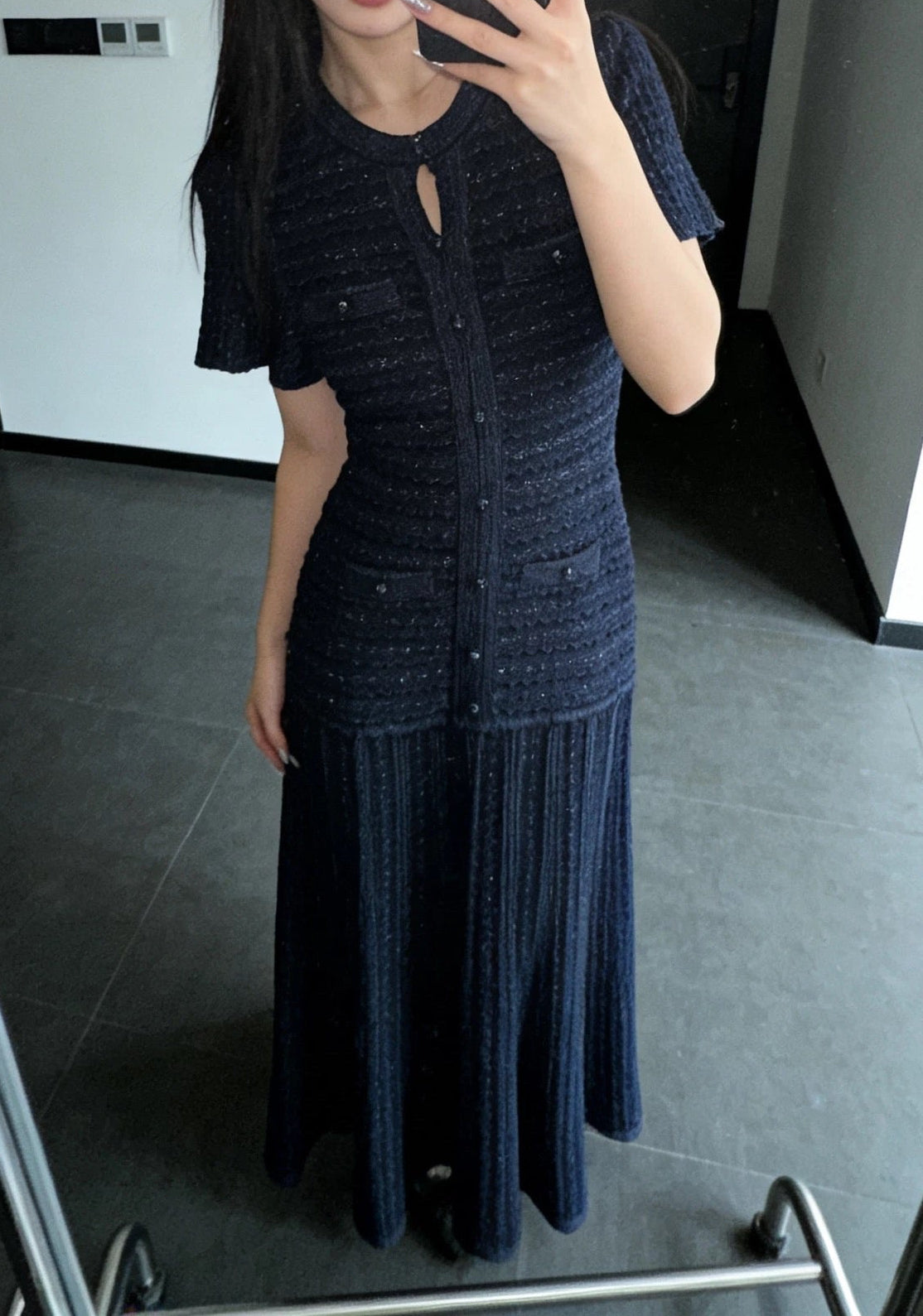 Navy Blue Embroidered Dress