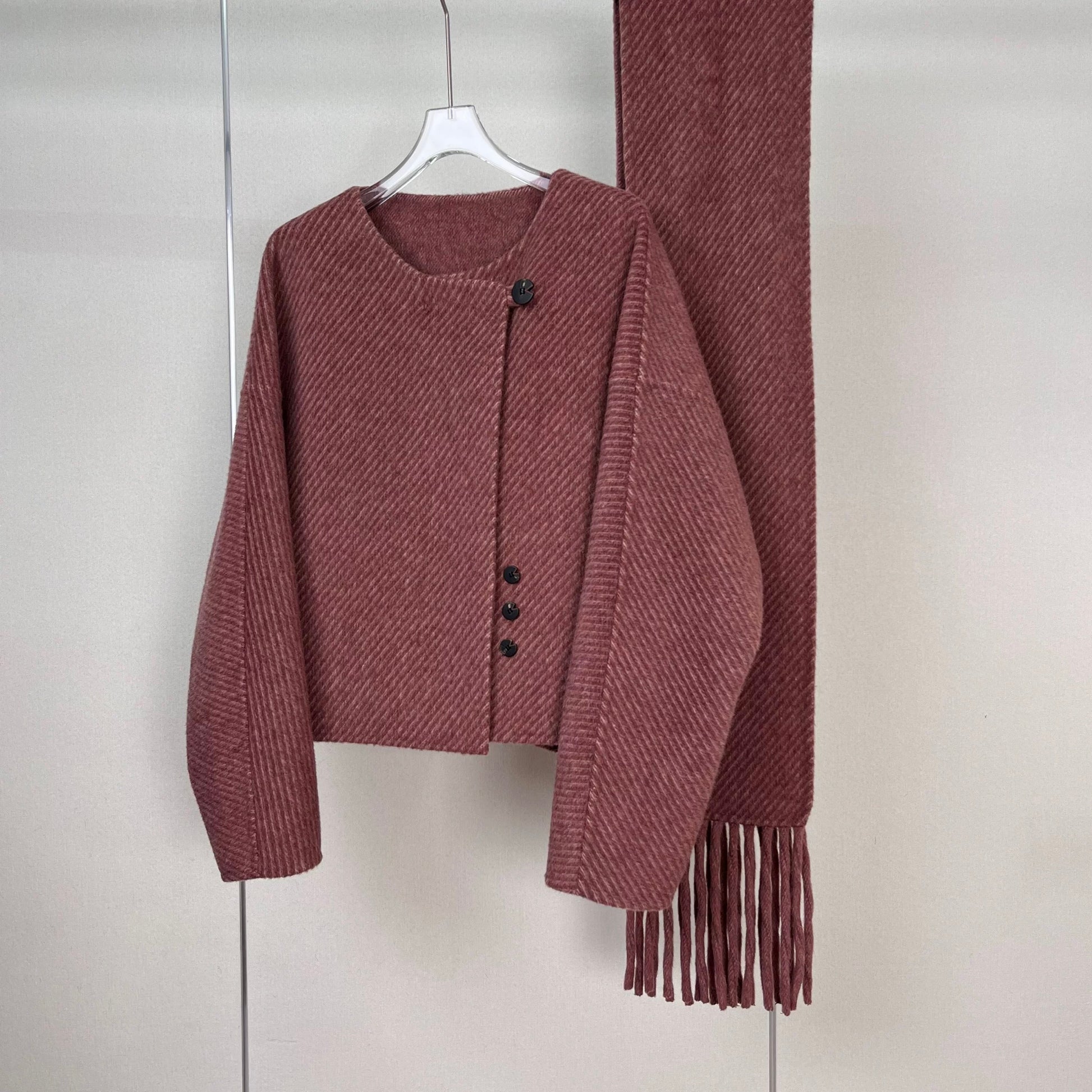 Wool Coat with Removable Scarf (Rose)