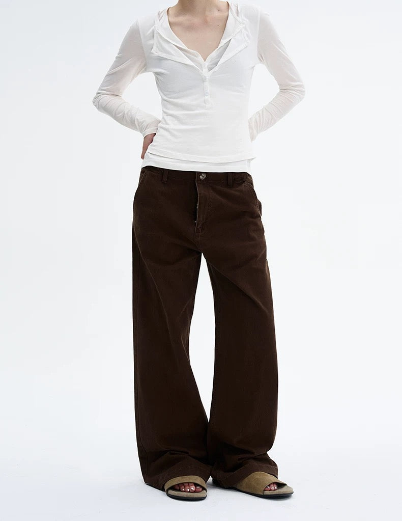 Wide Leg Pants in Dark Brown