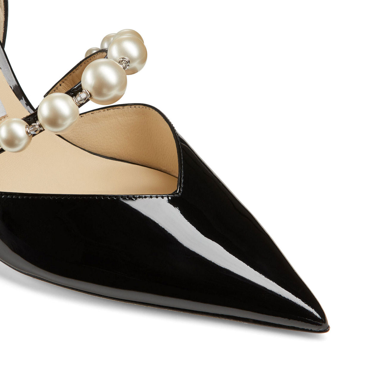 Black Pearl-Embellished Patent Leather Pumps